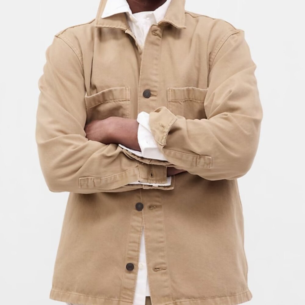 NWT Gap Mens Tan Khaki Denim Utility Overshirt - Picture 2 of 8